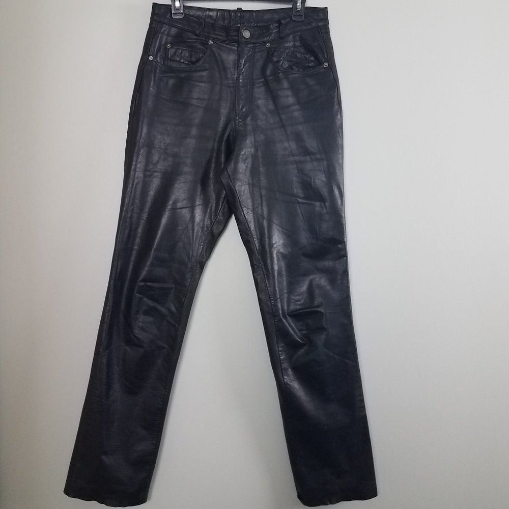 FMC Genuine Black Leather Biker Pants Size 32